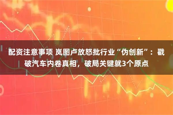 配资注意事项 岚图卢放怒批行业“伪创新”：戳破汽车内卷真相，破局关键就3个原点